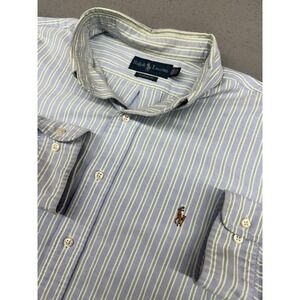 Ralph Lauren Shirt Mens Large Blue Green Stripe Classic Fit Button Front